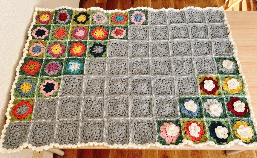 お花モチーフブランケット